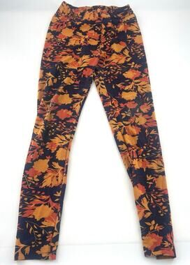Lularoe Leggings Women One Size OS 2-10 Large Navy Blue Orange Floral Stretchy